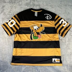 Disney Pluto Football Jersey Shirt XL Black Yellow Striped Parks NWT
